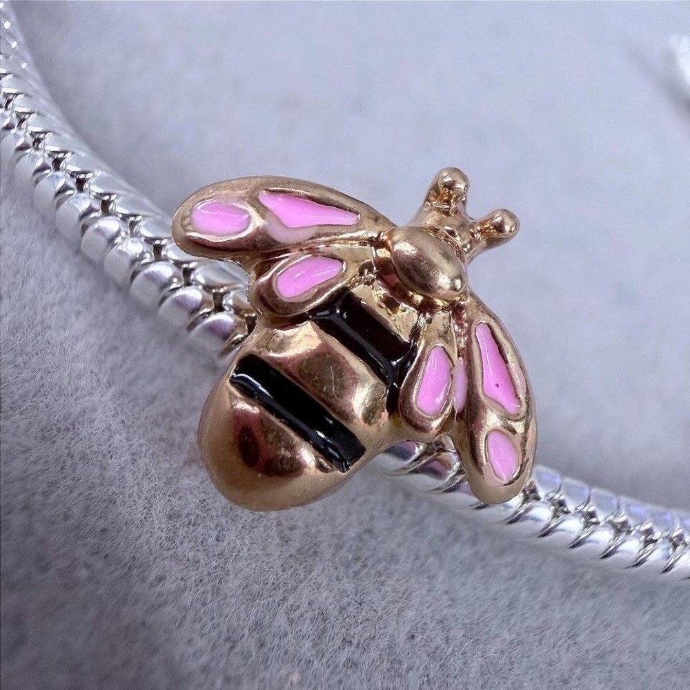 Rose Gold Pink Enamel Bumble Bee Charm fits PANDORA
